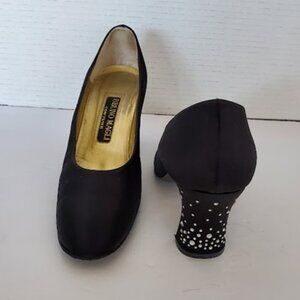 Bruno Magli Couture Black Satin Formal Rhinestone Heels Pumps Shoes Size - 7 AAA